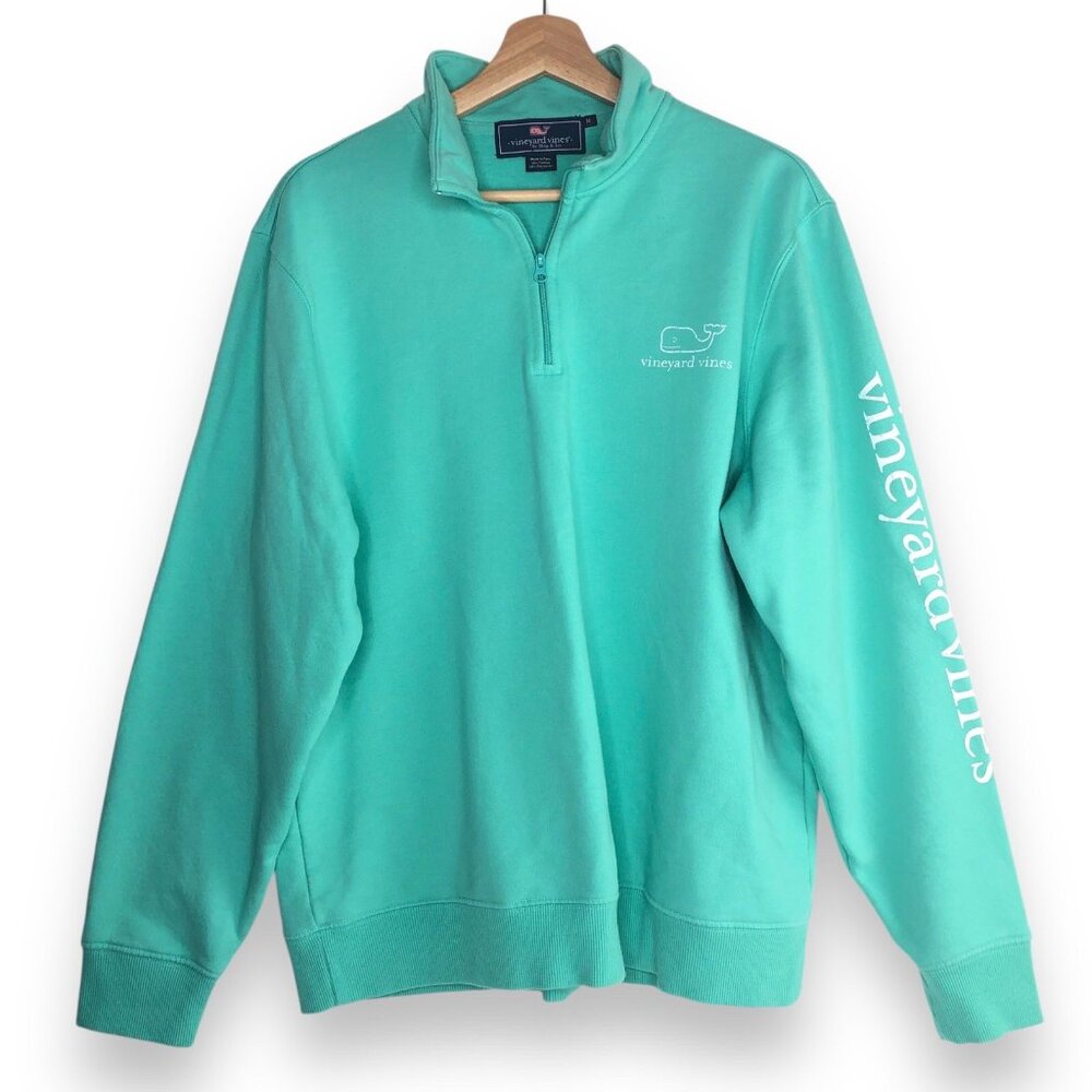 Vineyard Vines Saltwater Mens Mint Sweatshirt M Pima Whale 1/4 Zip School Travel